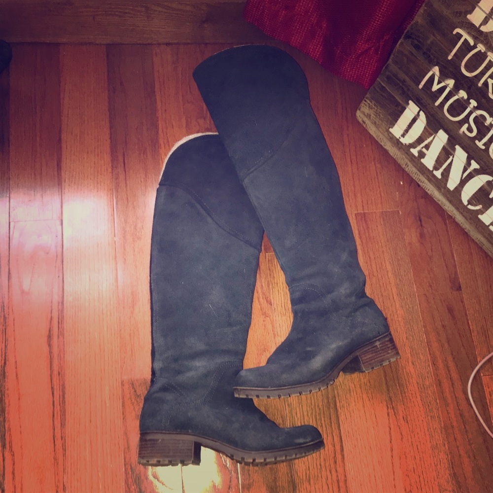 Navy suede boots